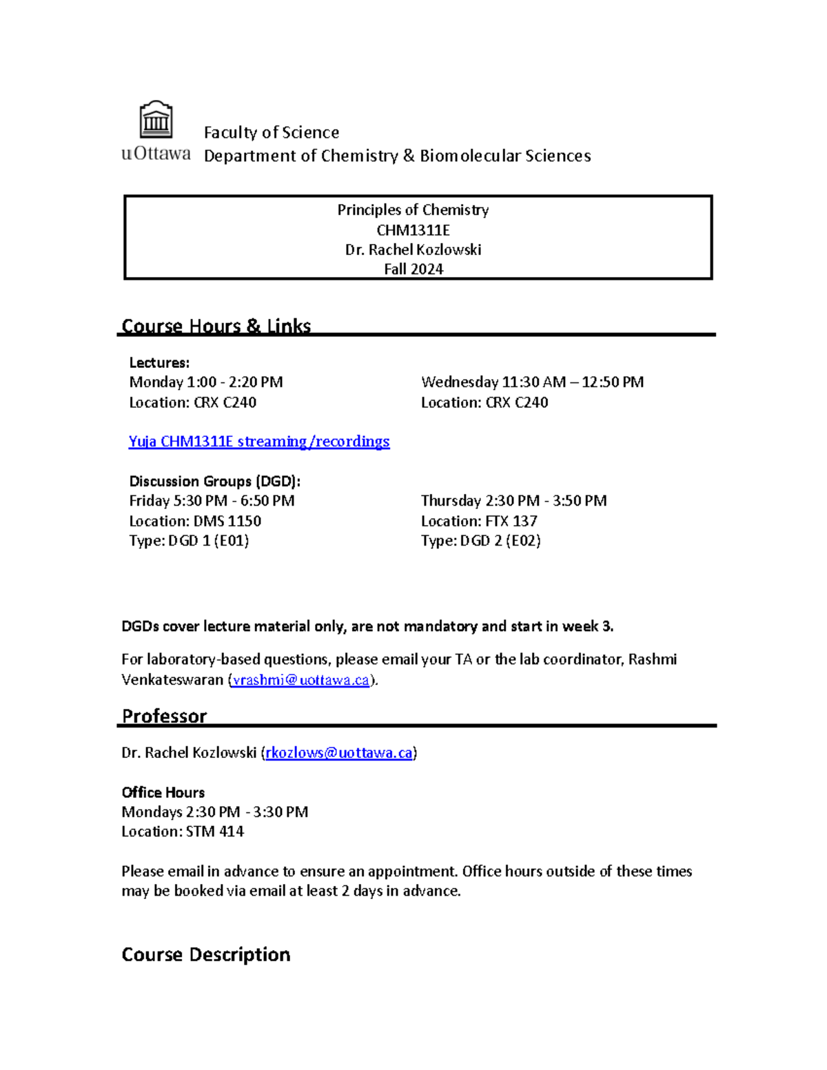 Syllabus for Principles of Chemistry CHM1311E - Fall 2024 - Studocu
