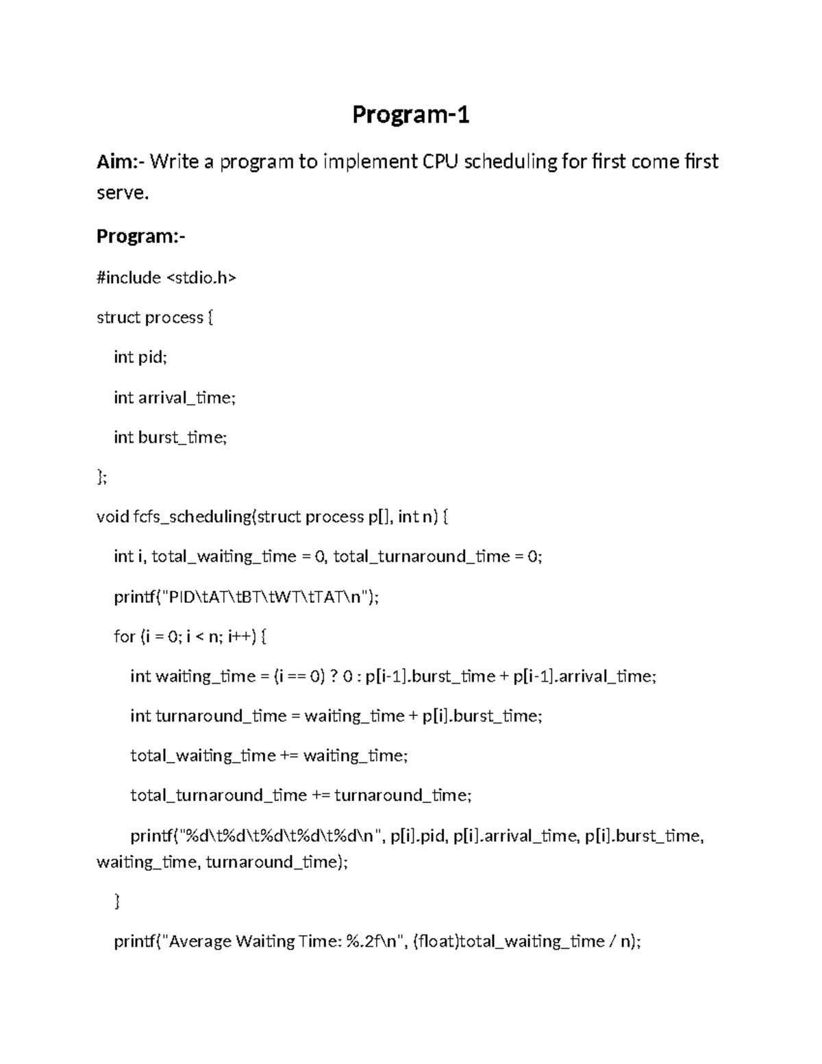 Ospractical - it is the os pactical file - Program- Aim:- Write a ...