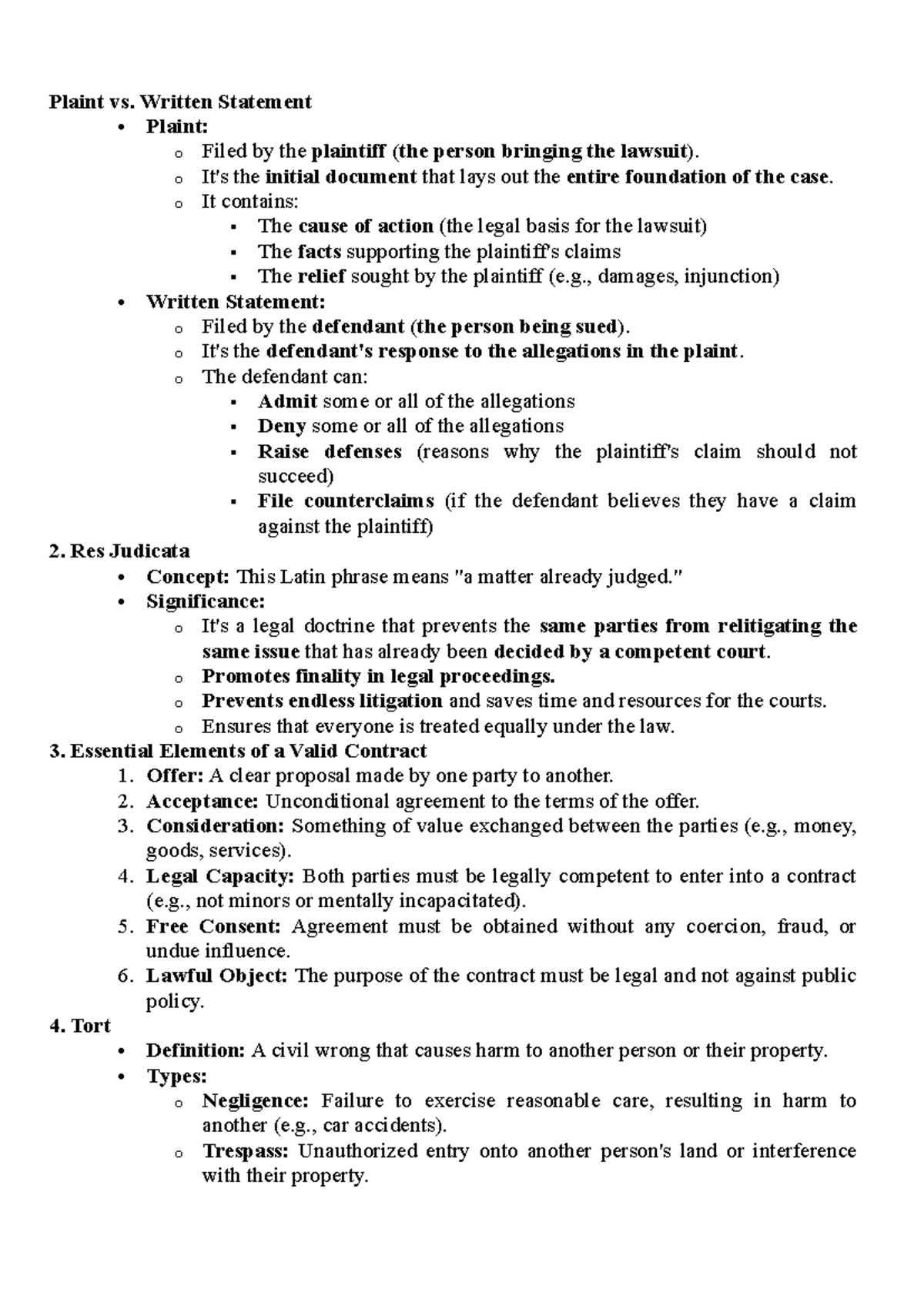 DPC viva question answer key - Plaint vs. Written Statement Plaint: o ...
