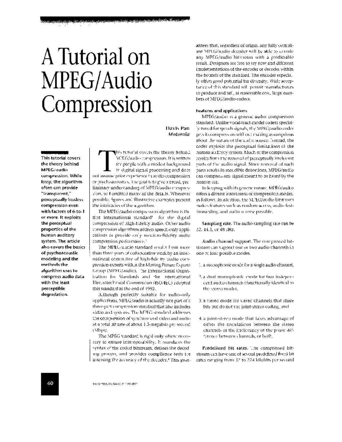 MPEG Audio Compression Tutorial (Pan95-MPEGA) - Studocu