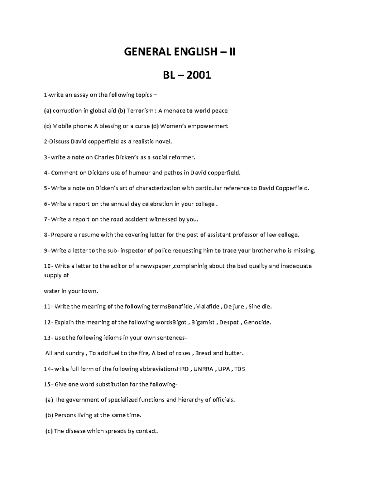 B.A. LL.B. Sem 2 General English II Exam Notes (NS 3349) - Studocu
