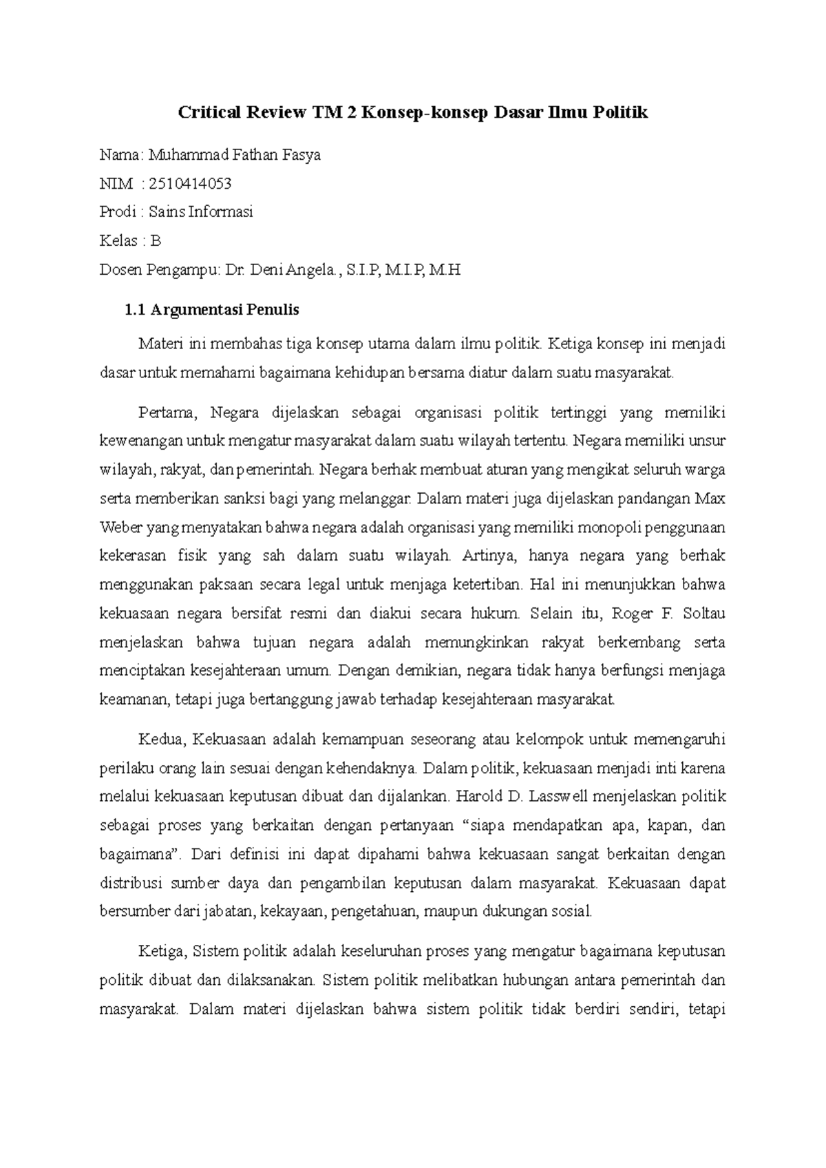 Critical Review TM 2: Dasar Ilmu Politik oleh Muhammad Fathan Fasya ...
