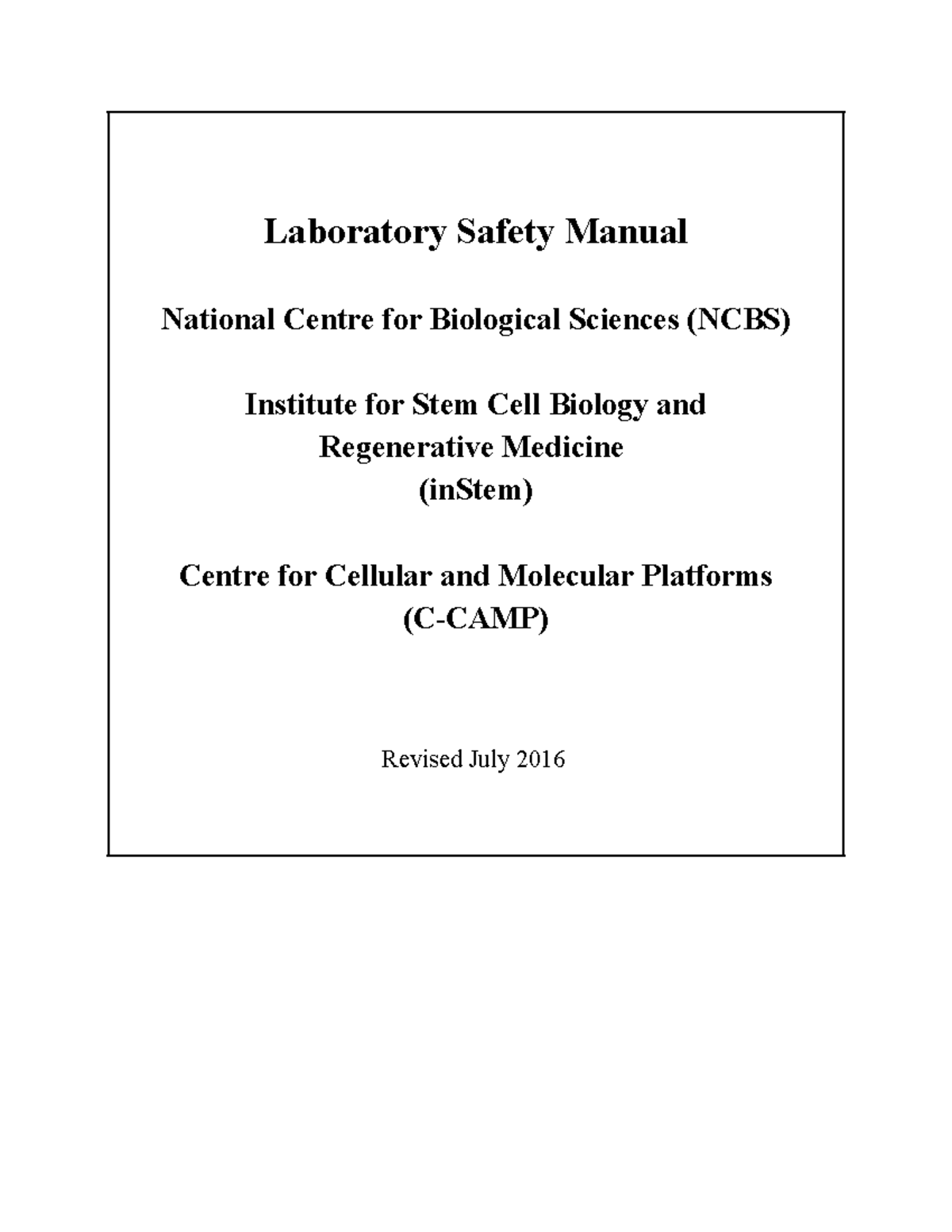 Lab Safety Manual for Science Students - NCBS/inStem Guidelines - Studocu