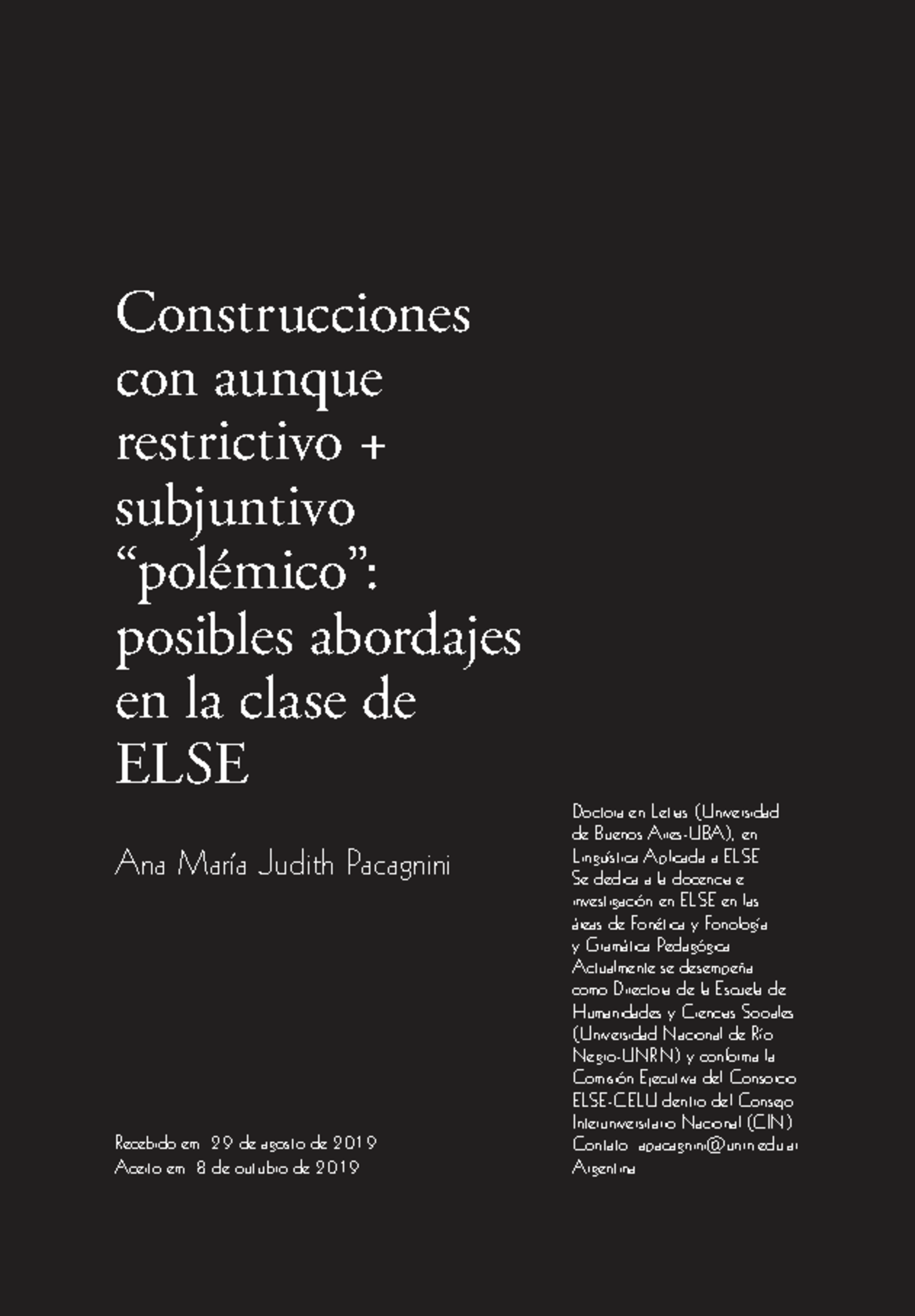 Construcciones con Aunque Restrictivo Subjuntivo: Abordajes en Clase de ...