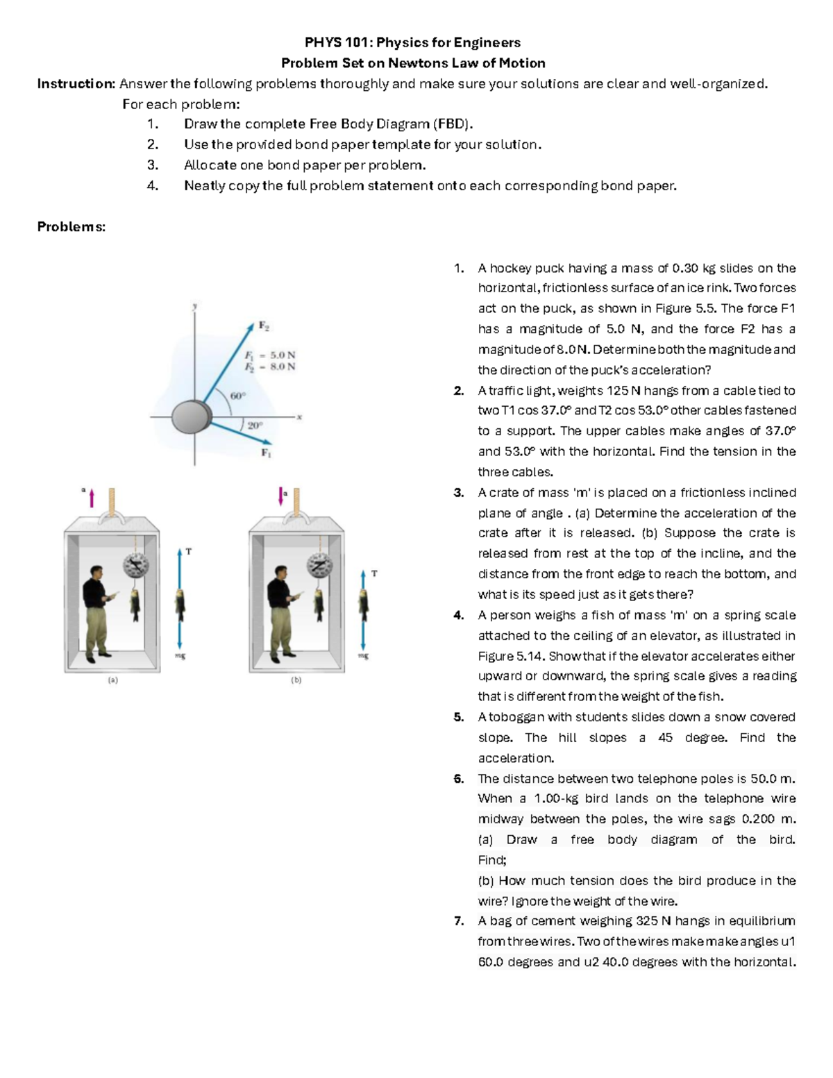 PHYS 101: Problem Set on Newton's Laws of Motion - Studocu