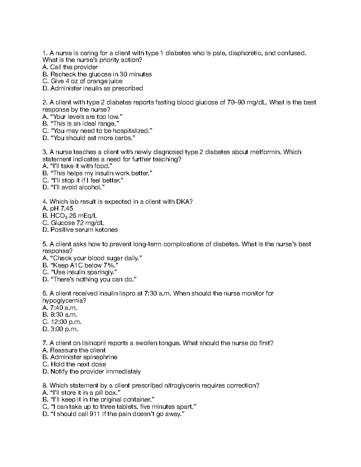 Exam 3 Practice Questions for Nursing (NUR 101) - Studocu