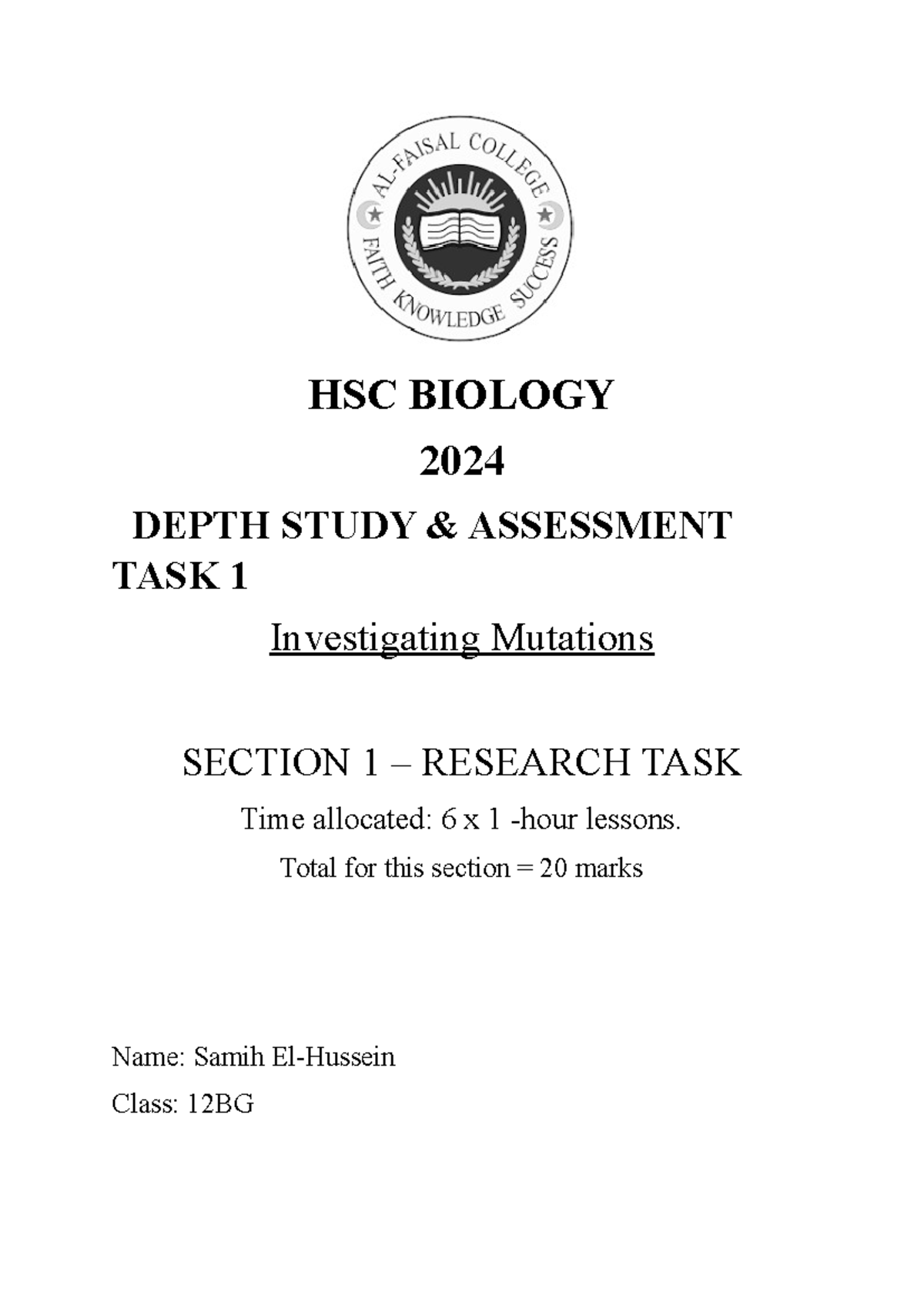 HSC BIO 12BG Depth Study: Investigating Mutations Cheat Sheet - Studocu