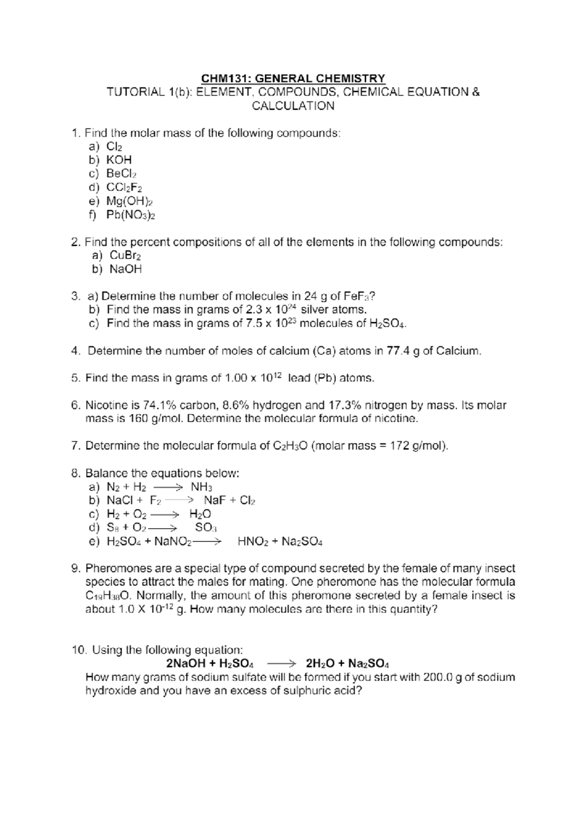 CHM 1b - tutorial - CHM131: GENERAL CHEMISTRY TUTORIAL 1(b): ELEMENT ...
