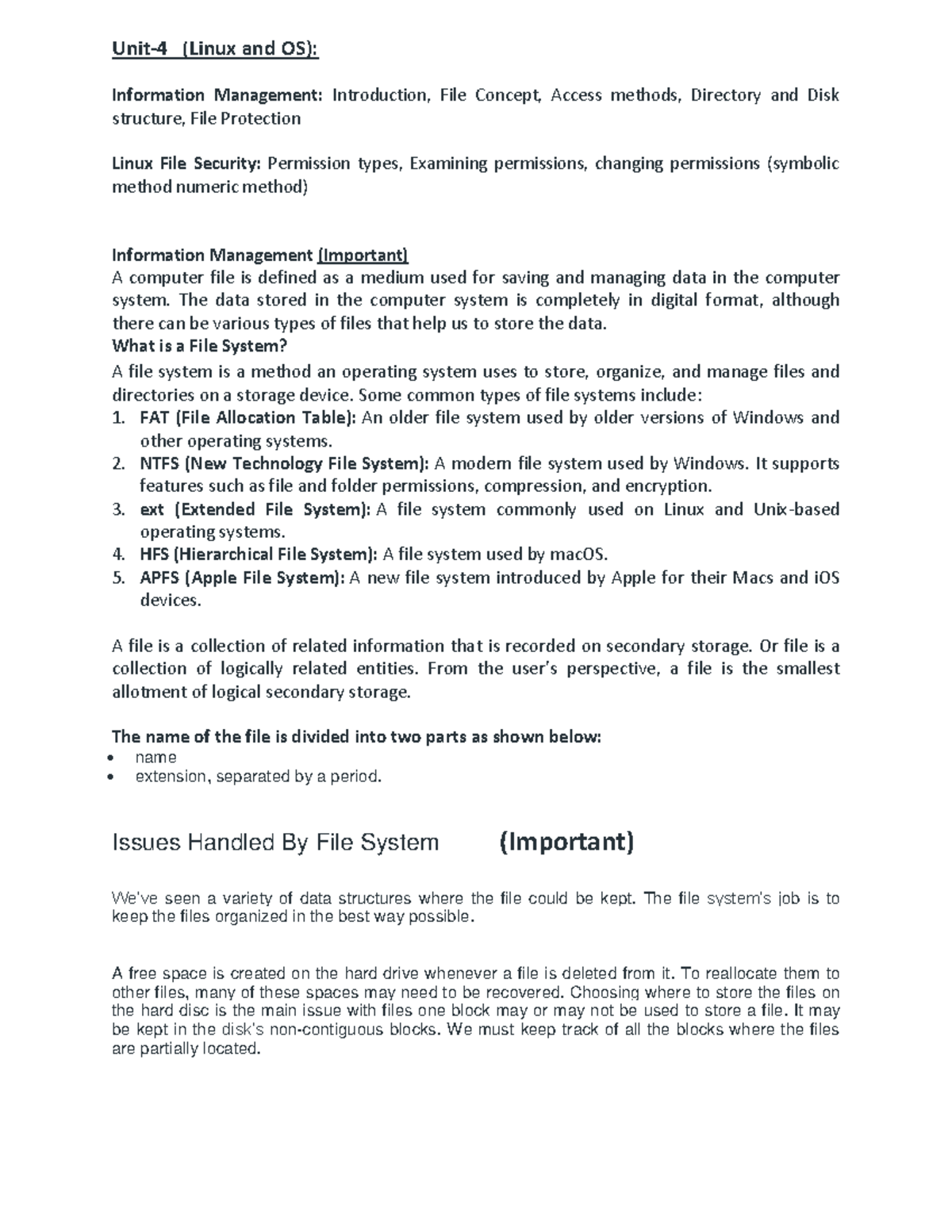 Linux & OS Notes: Information Management & File Security Unit-4 - Studocu