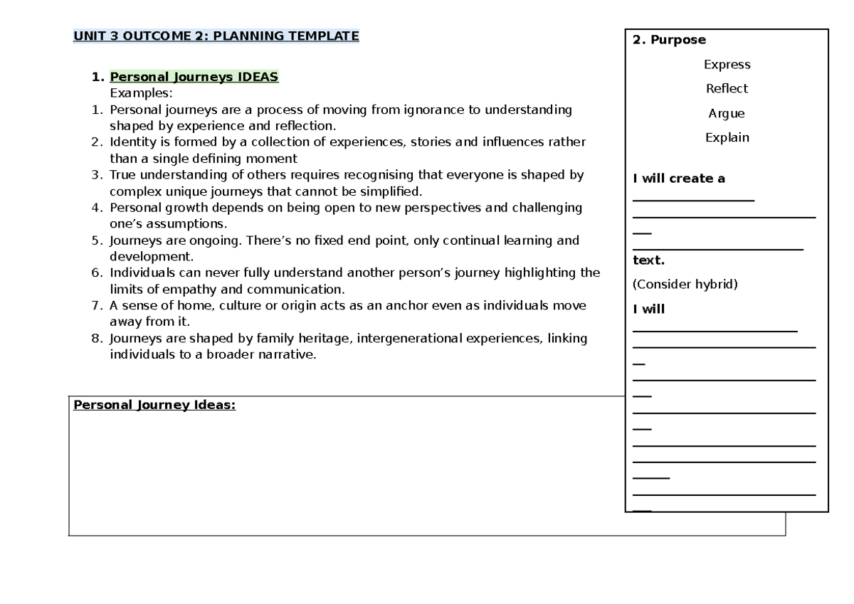 VCE English Unit 3 Outcome 2: Personal Journey Writing Draft - Studocu