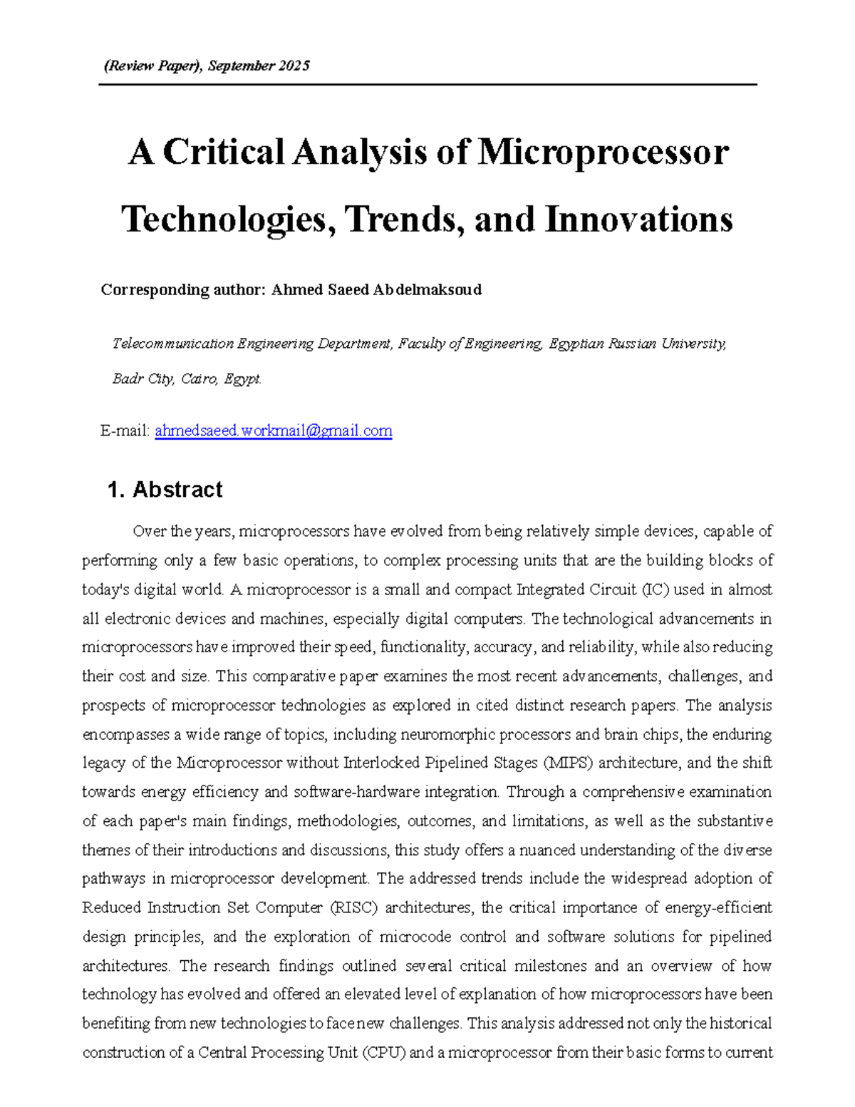 A Critical Review of Microprocessor Technologies: Trends & Innovations ...