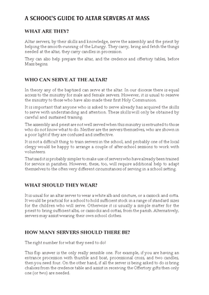 Altar Server Guide: Step-by-Step Process for Mass Participation - Studocu