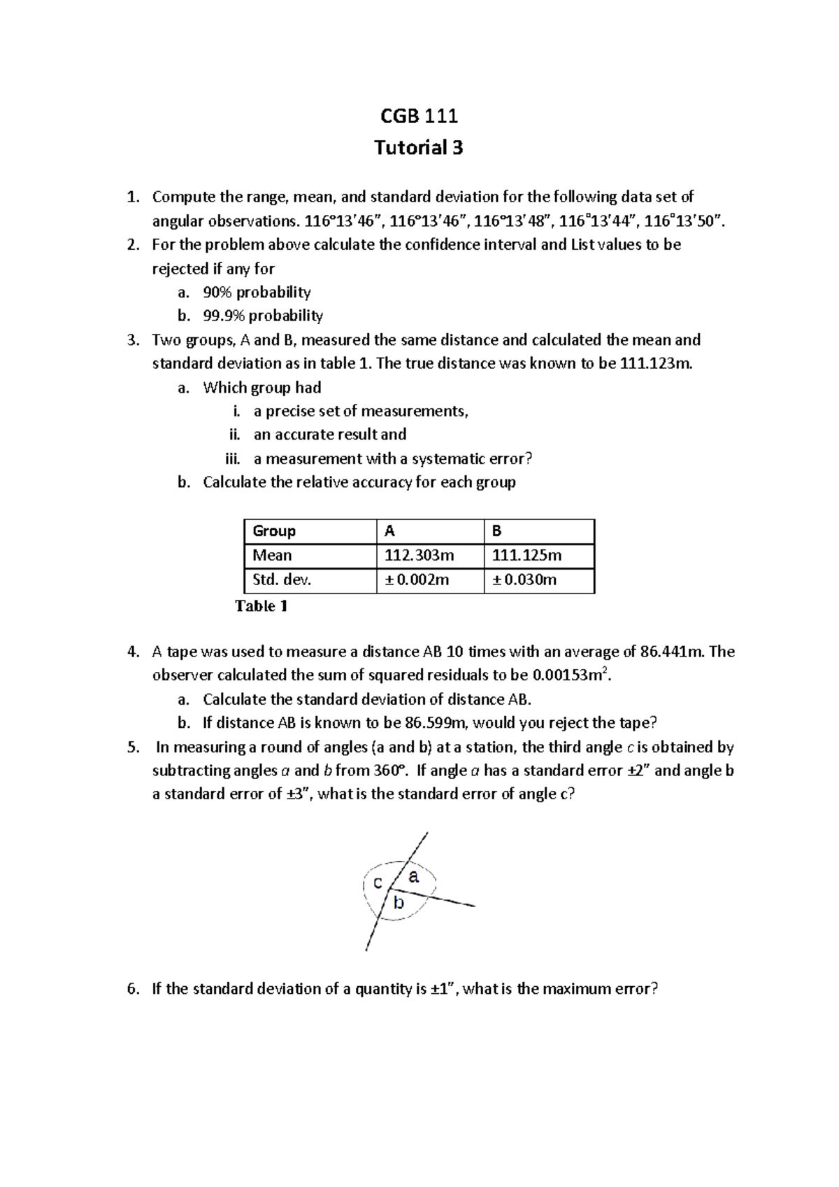 CGB 111 Tutorial 3: Data Analysis & Statistical Calculations - Studocu