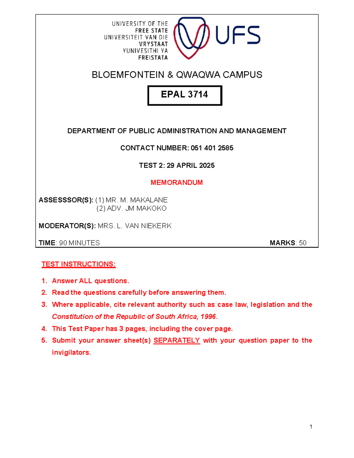 EPAL EP 3714 Test 2 Memorandum: Public Administration Insights - Studocu