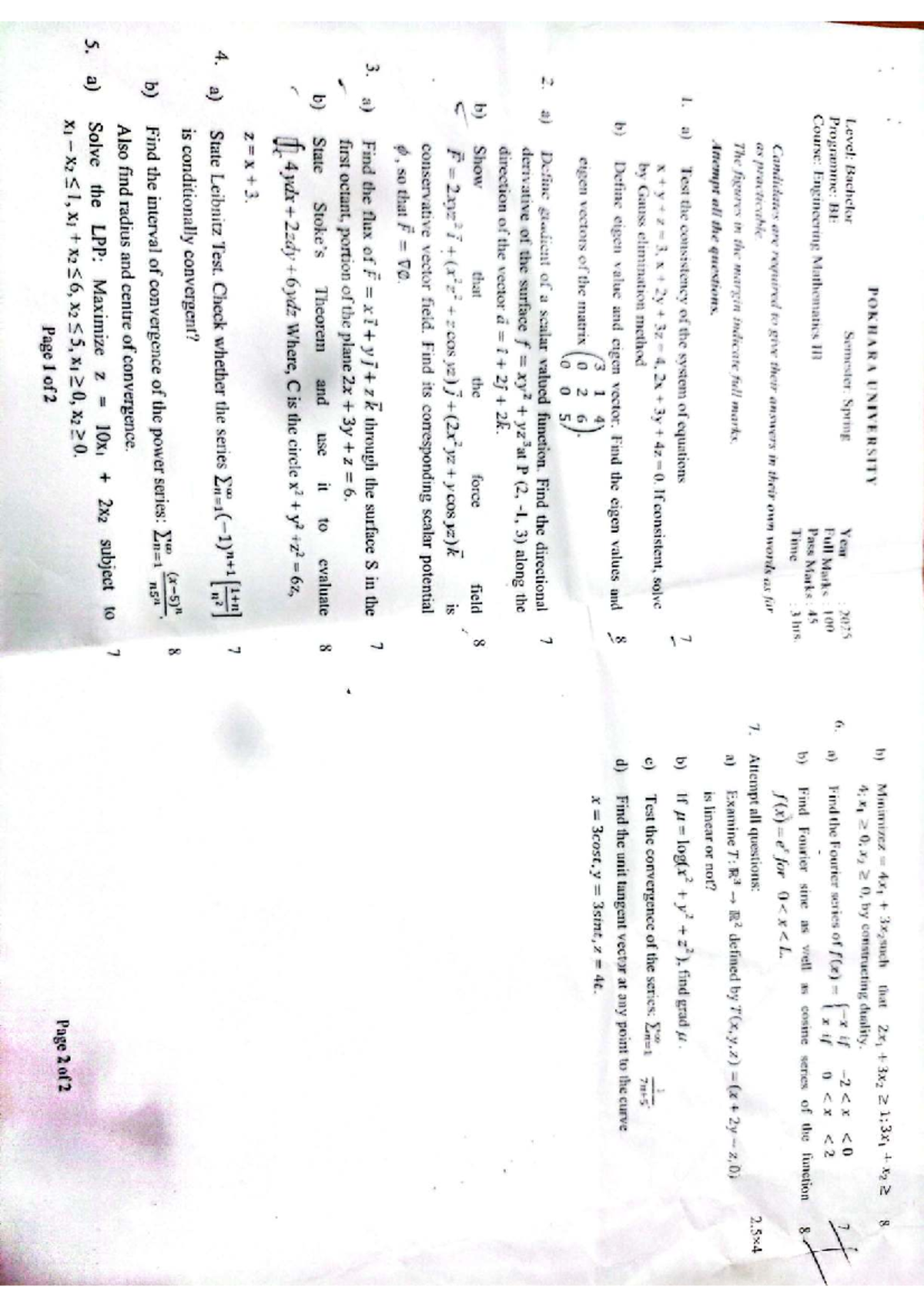 Math 3 (2025) Spring - Exam Questions Paper - Studocu