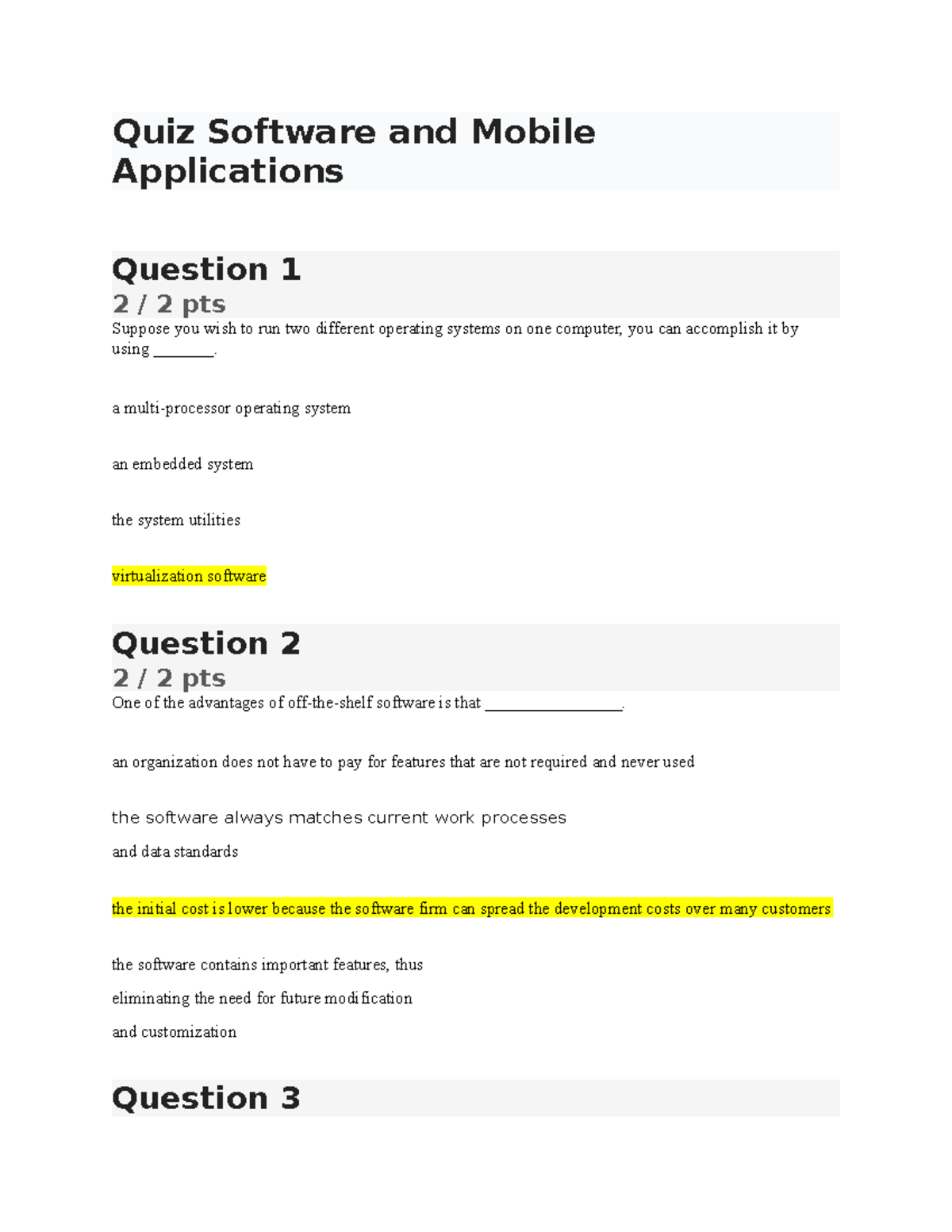 Quiz on Software & Mobile Apps: Key Concepts and Questions - Studocu