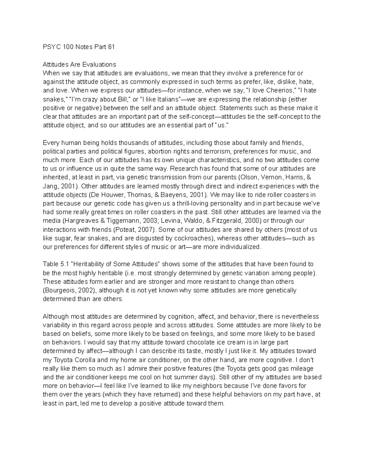 PSYC 100 Notes Part 61 - PSYC 100 Notes Part 61 Attitudes Are ...
