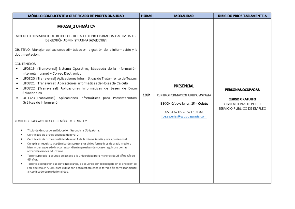 MF0233 2 - Ofimática: Módulo Formativo en Gestión Administrativa - Studocu