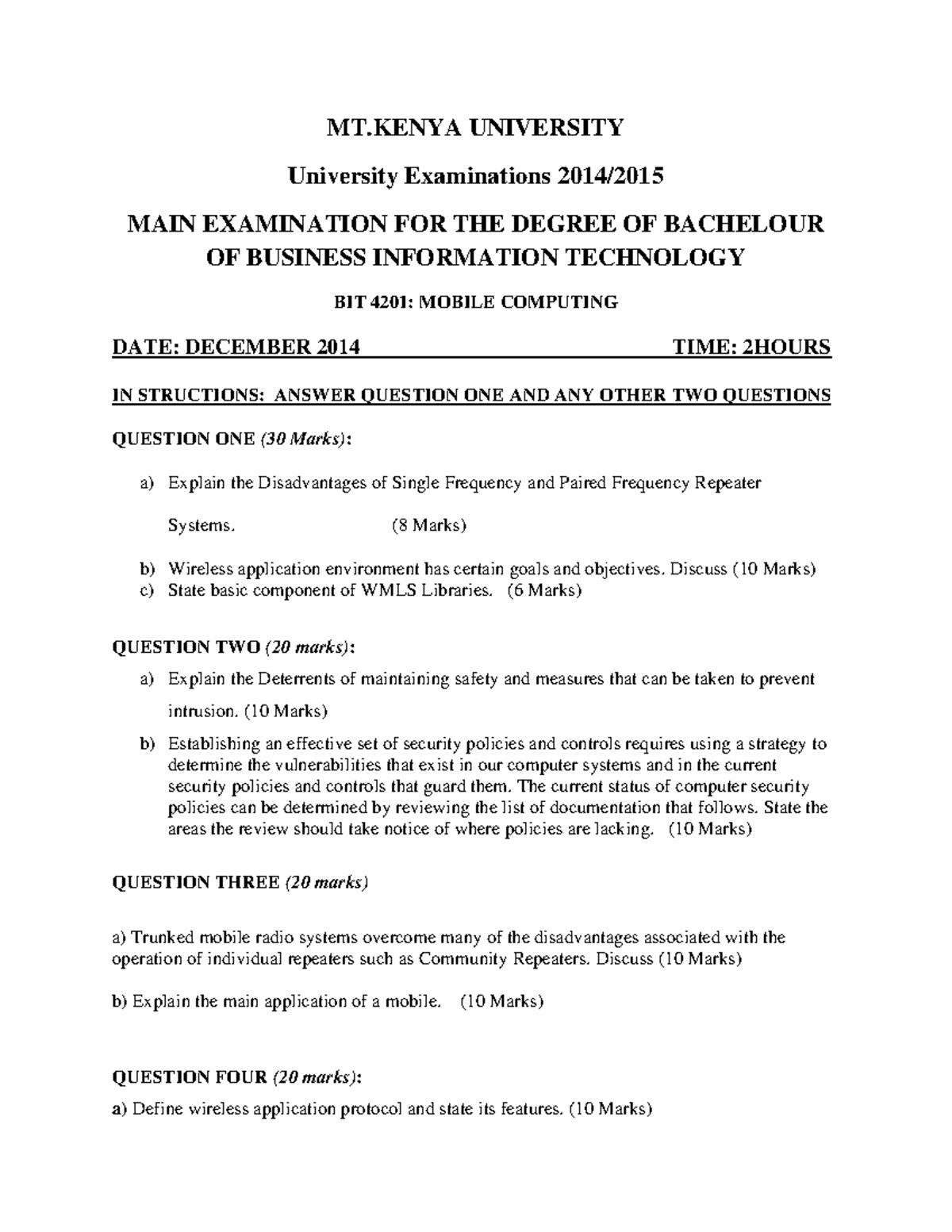 BIT 4201: Mobile Computing Final Exam Questions & Discussion Topics ...