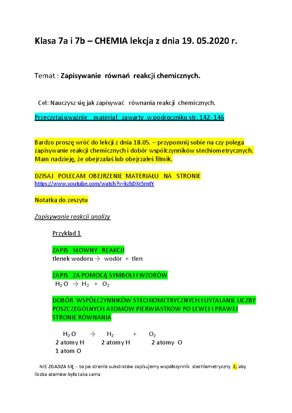 Chemia Klasa 7 - Współczynniki Stechiometryczne i Równania Reakcji