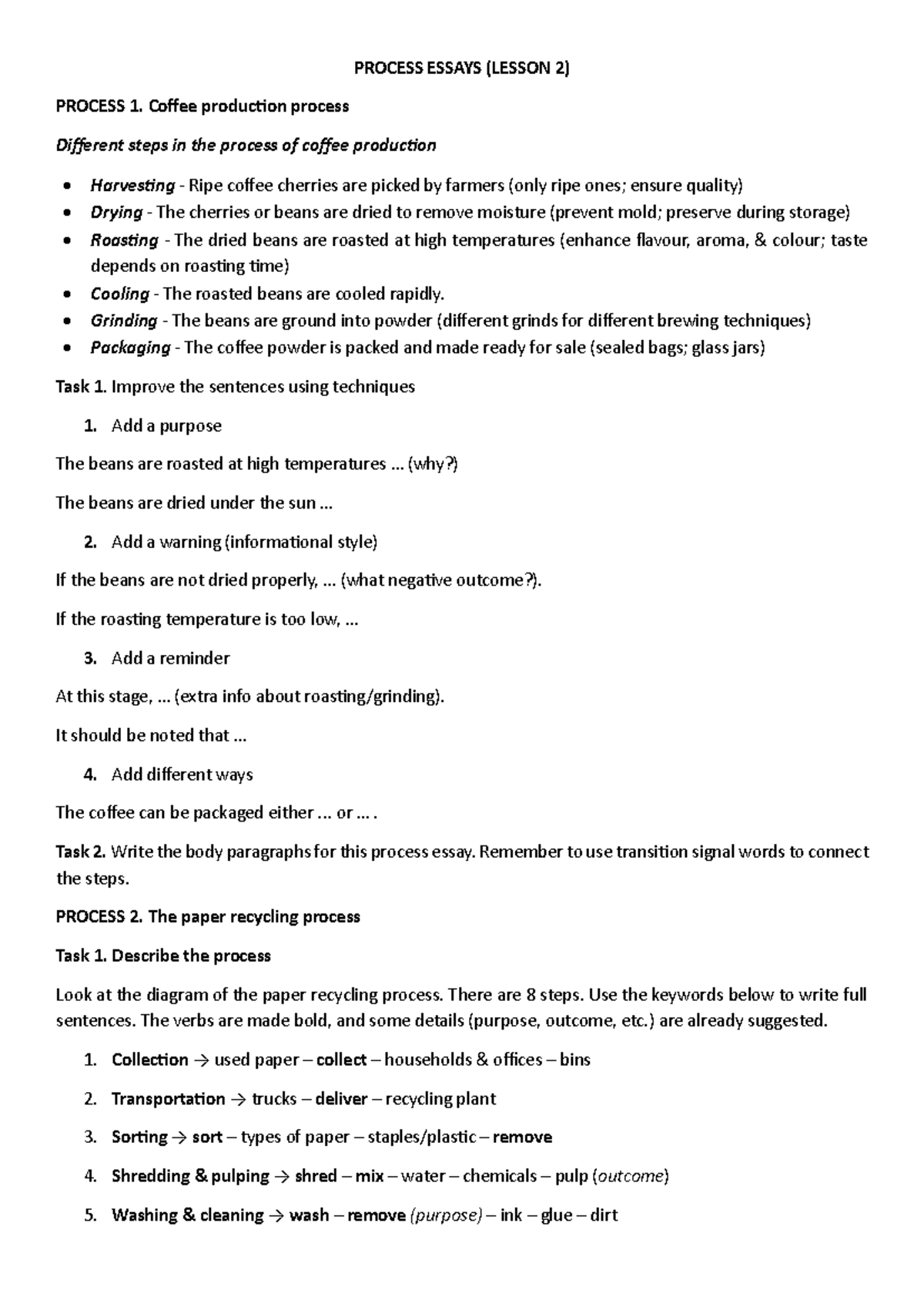 PROCESS ESSAYS (LESSON 2) - Coffee, Paper, and Book Publishing ...