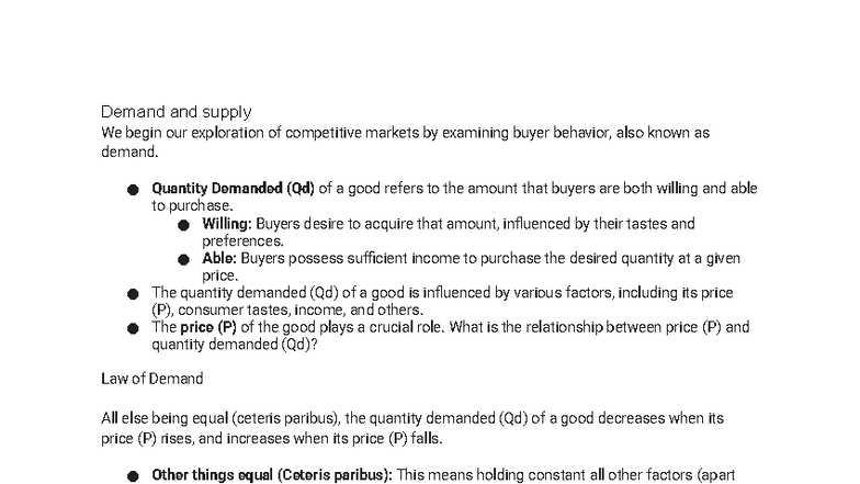 Demand and Supply (ECO101) - Notes on Buyer Behavior and Demand - Studocu
