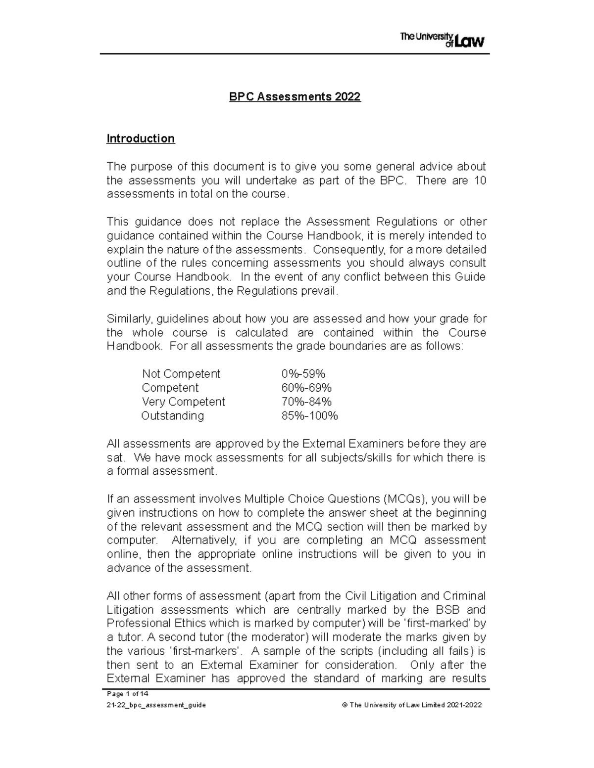 BPC Assessment Guide & Overview for 2022 Assessments - Studocu