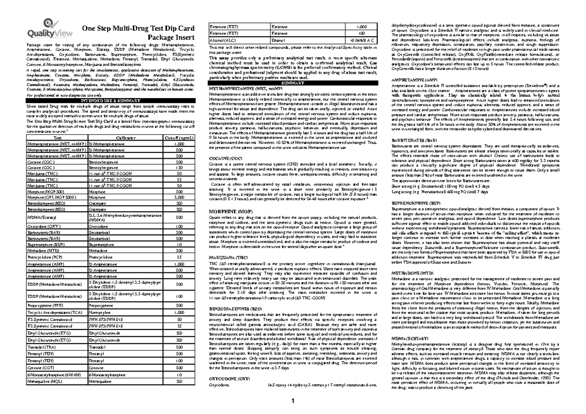 One Step Drug Test Dip Card Package Insert (DFEF) - Studocu