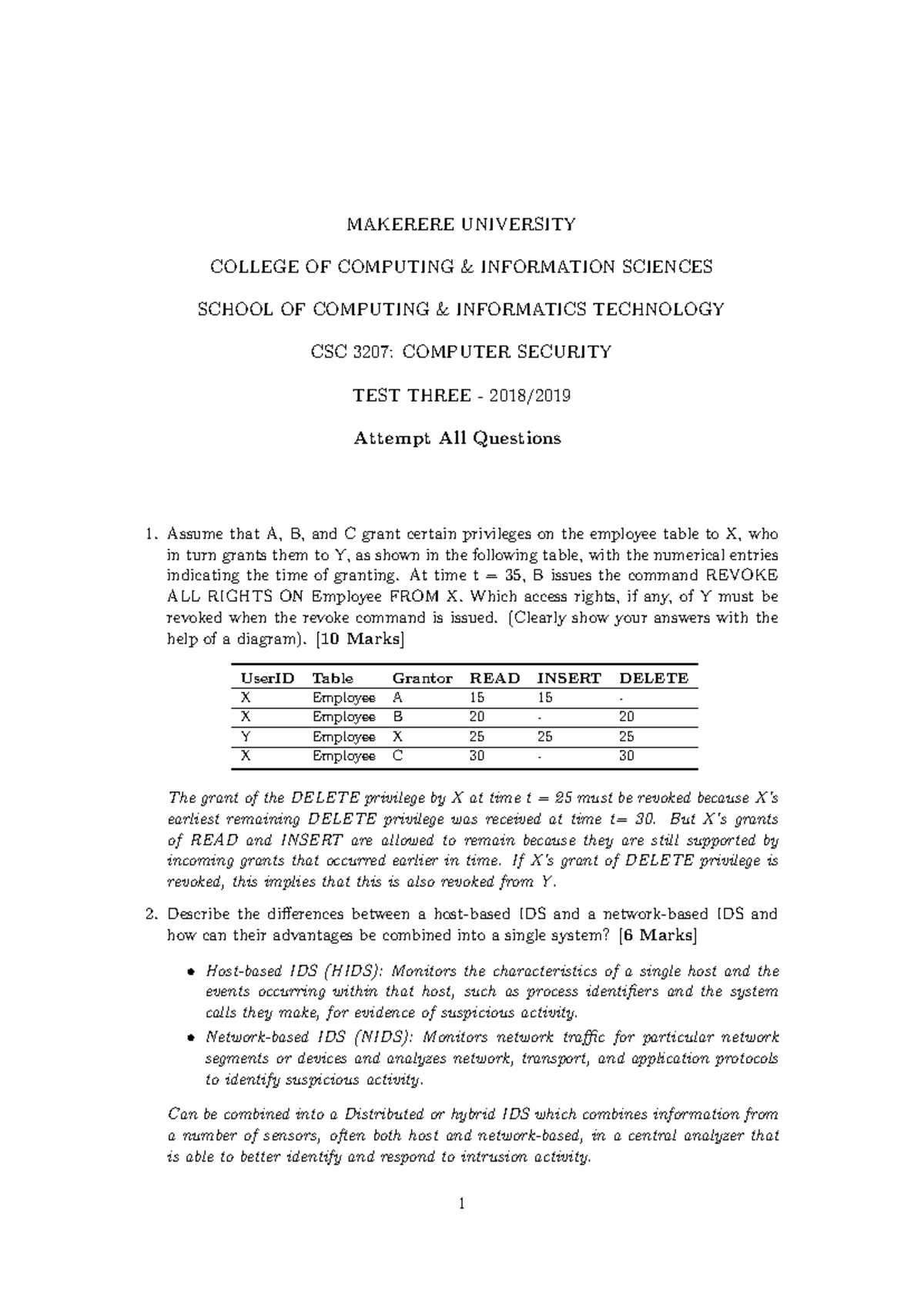 CSC 3207: Computer Security Test 3 - Access Rights & IDS Analysis - Studocu