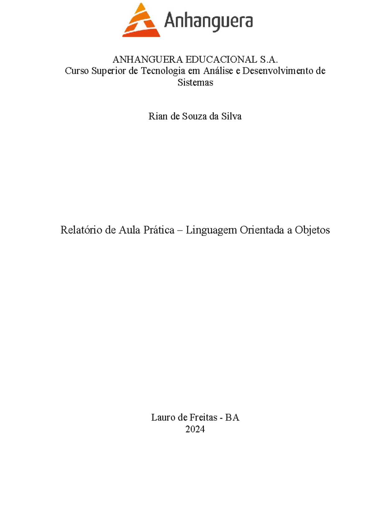 Relatório de Aula Prática – Linguagem Orientada a Objetos - i ...