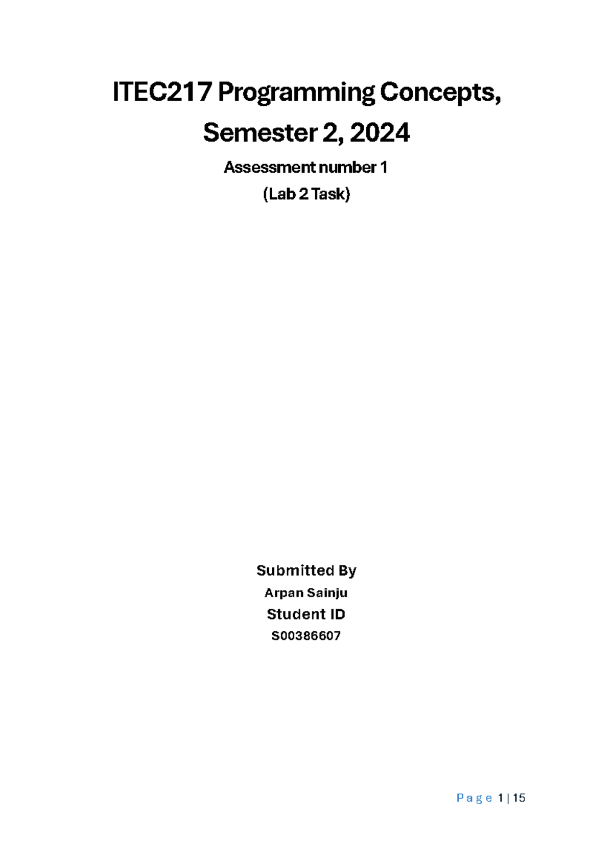 ITEC217 Lab 3 - Programming Concepts Assignment Analysis and Code - Studocu