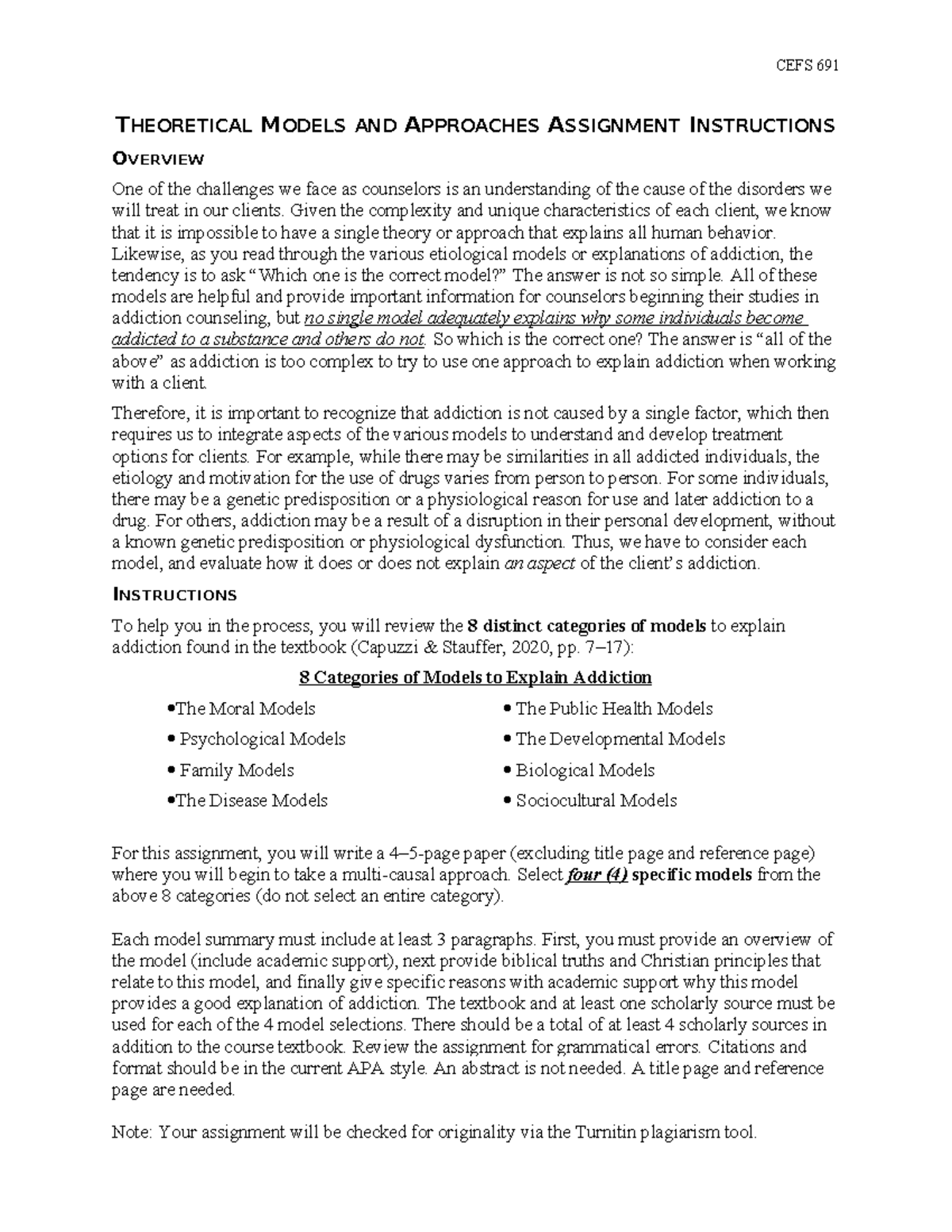CEFS 691 Theoretical Models & Approaches Assignment Guidelines - Studocu