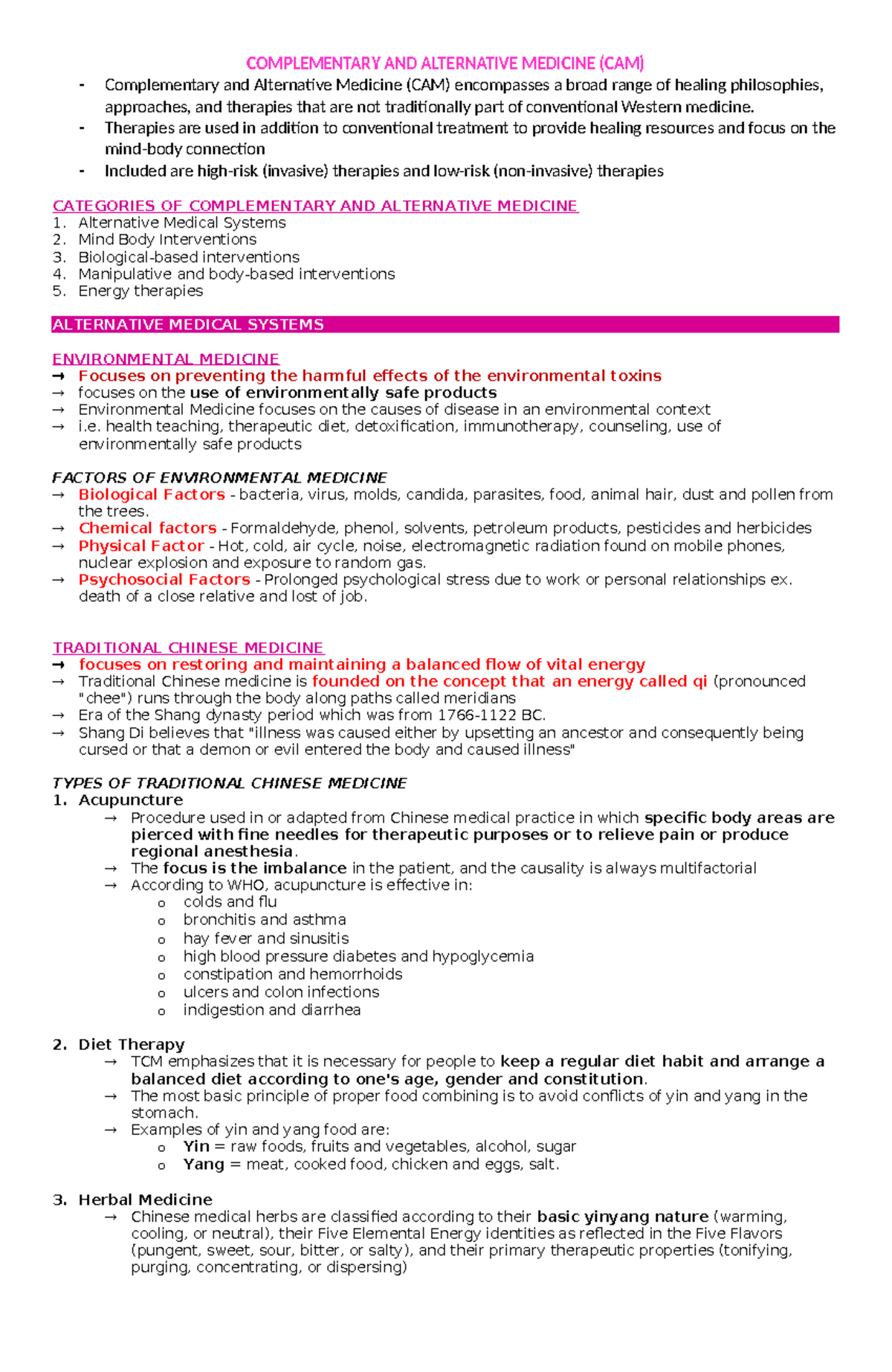 CAM Study Guide: Complementary and Alternative Medicine Overview - Studocu