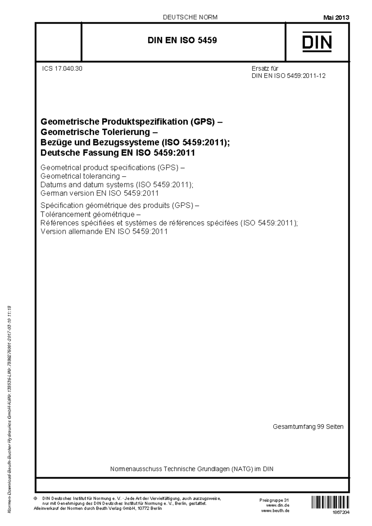 DIN EN ISO 5459:2011 - Geometrische Produktspezifikation und ...