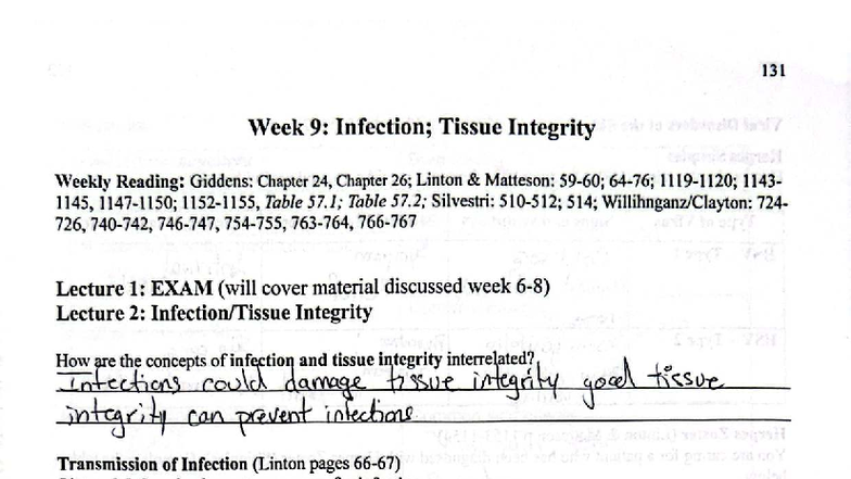 131 Week 9: Tissue Integrity & Infection Management Overview - Studocu