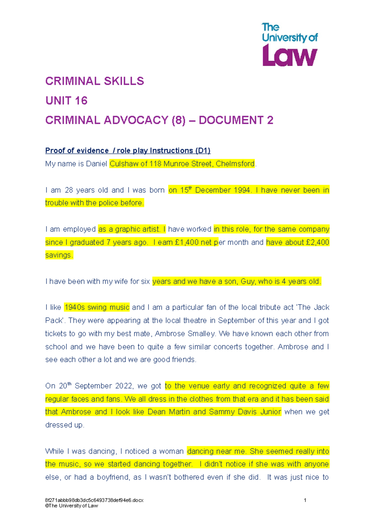 Document 2 - Notes - CRIMINAL SKILLS UNIT 16 CRIMINAL ADVOCACY (8 ...