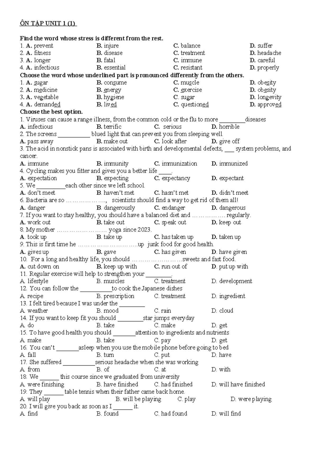 UNIT 1 - Vocabulary and Grammar Review for Language Learning - Studocu