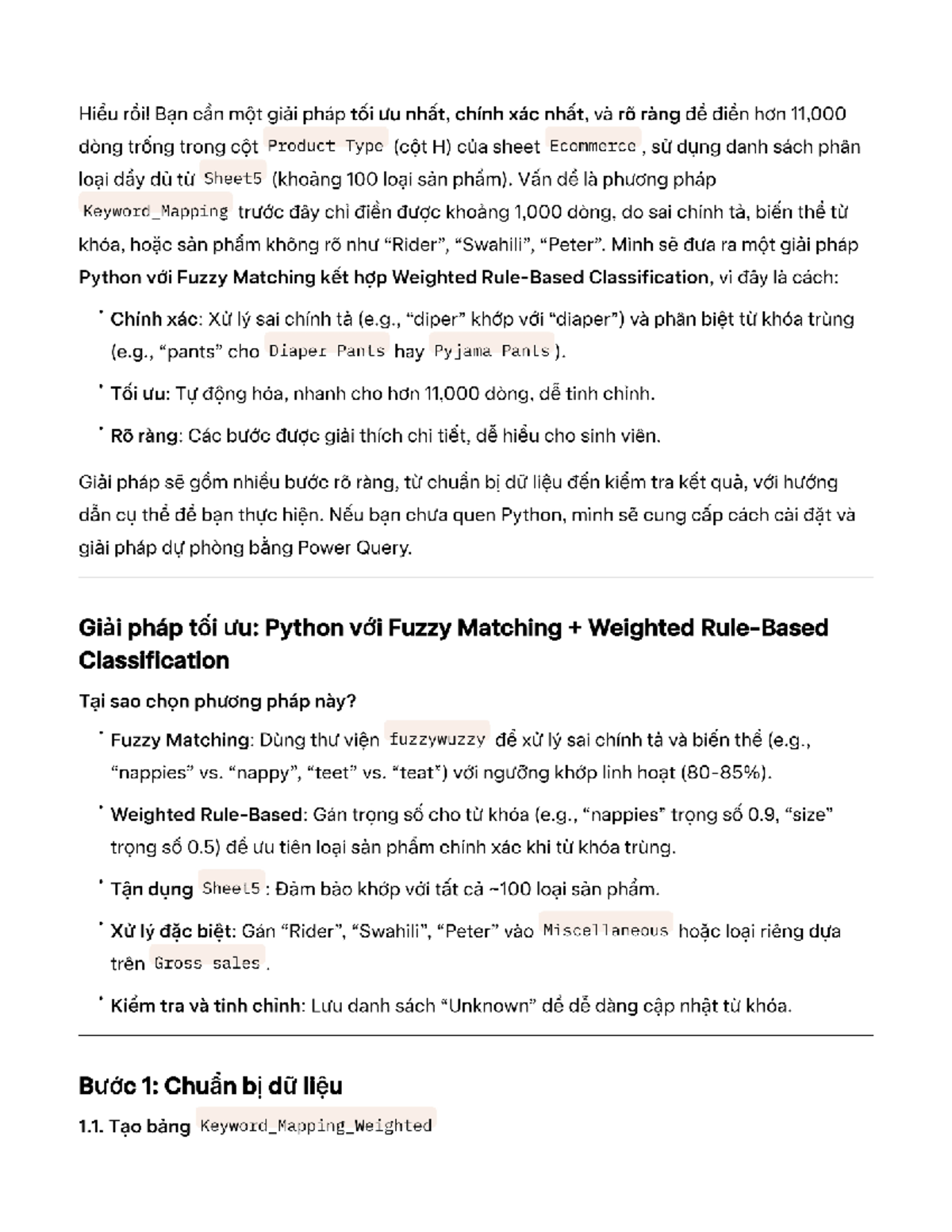 Giải pháp Python cho Fuzzy Matching và Phân loại Sản phẩm (Grok Report ...