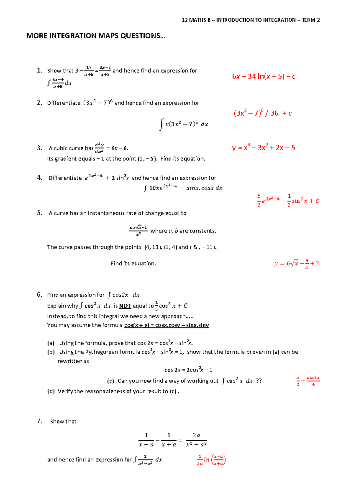 12 MATHS B TERM 2 MORE INTEGRATION MAPS PROBLEMS - Studocu