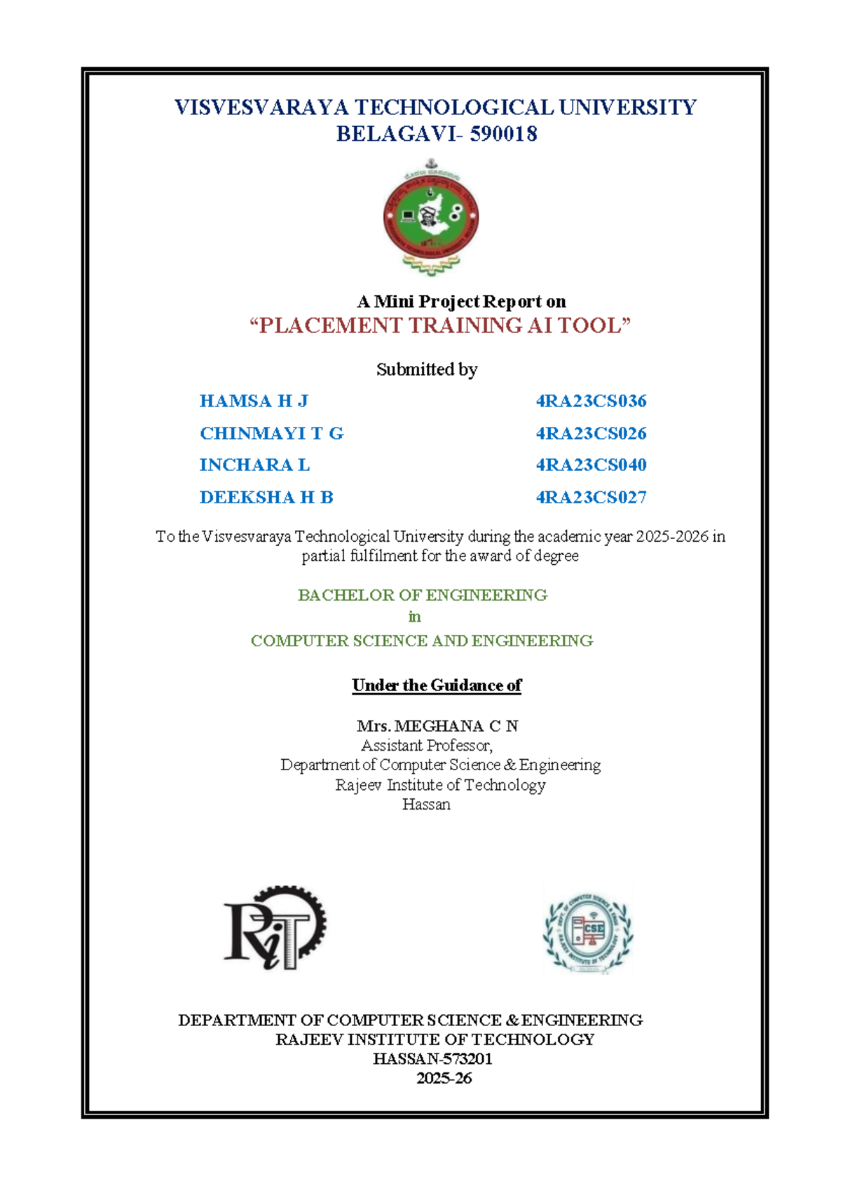 Mini Project Report on Placement Training AI - CSE 590018 - Studocu