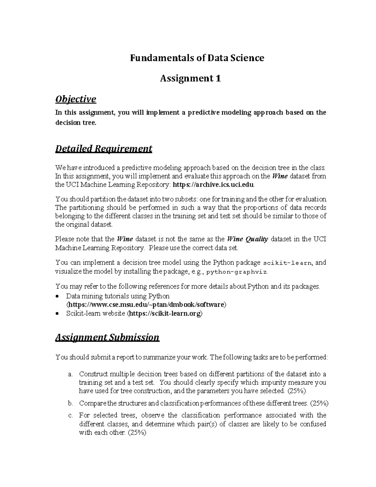 Data Science (DSC101) Decision Tree Assignment Guide - Studocu