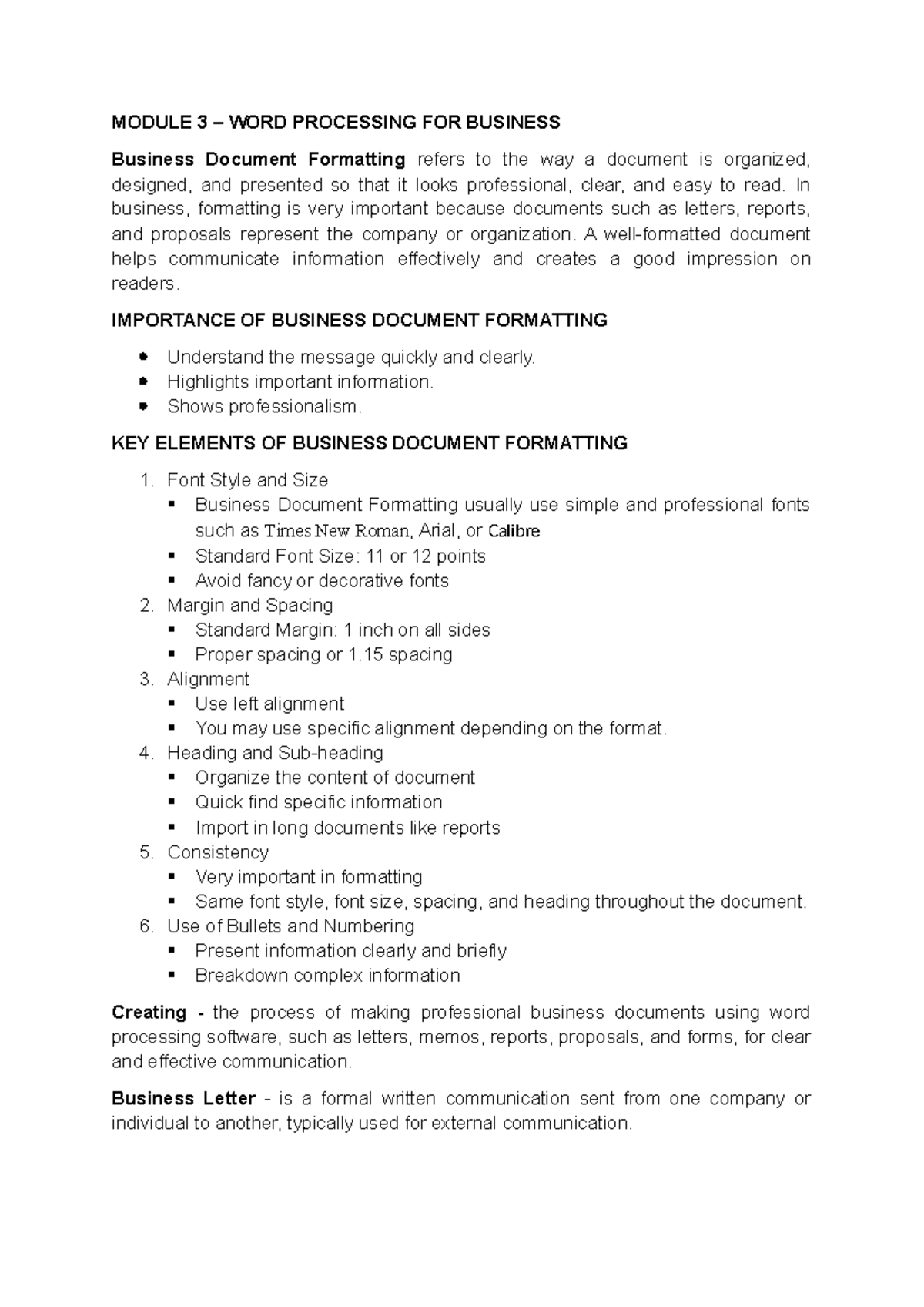Module 3: Business Document Formatting and Word Processing Techniques ...