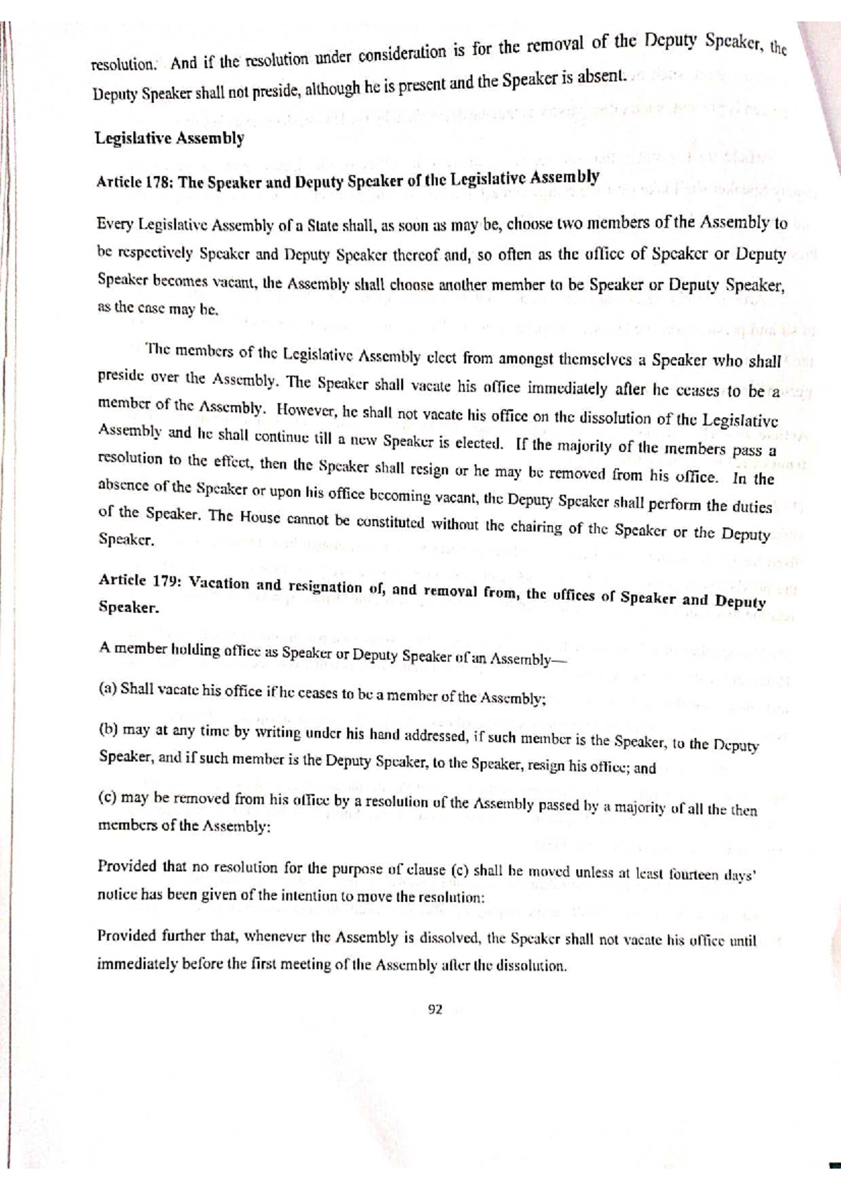 Legislative Assembly Resolution on Speaker & Deputy Speaker Removal ...