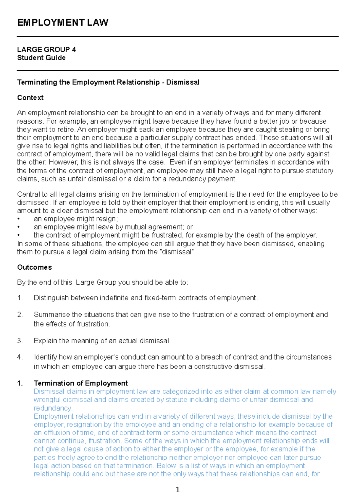 Employment LAW lecture 4 - EMPLOYMENT LAW LARGE GROUP 4 Student Guide ...