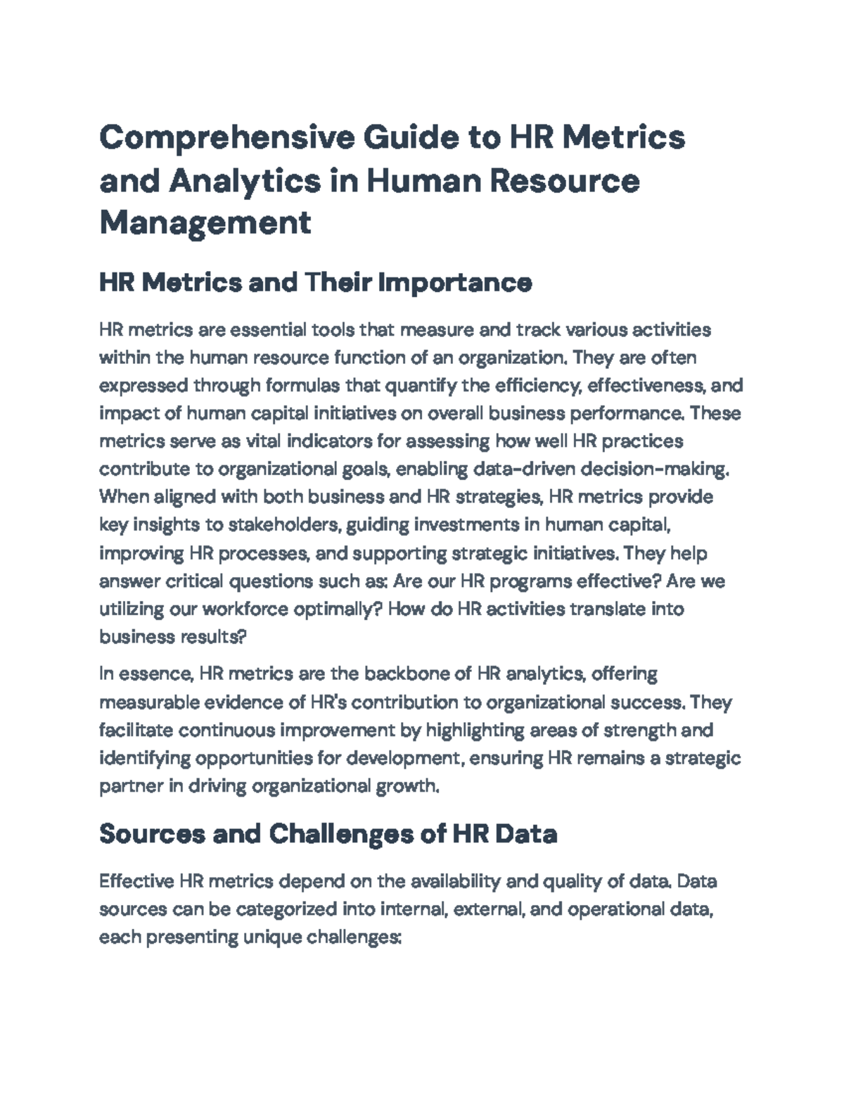 Comprehensive Guide to HR Metrics & Analytics - Final Report (HRM 101 ...