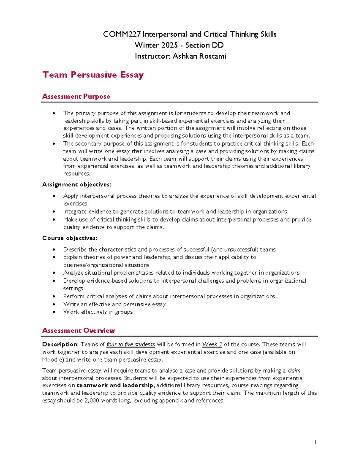 COMM 227 Team persuasive essays guidelines Winter 2025 - COMM227 ...