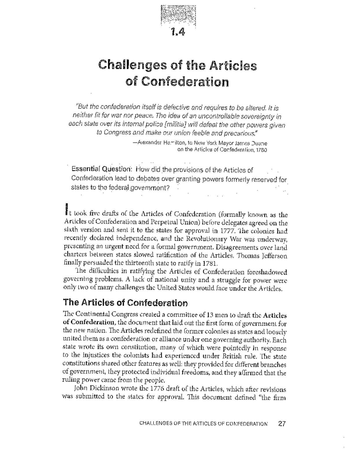 Challenges of the Articles of Confederation: An Analysis and Impact ...
