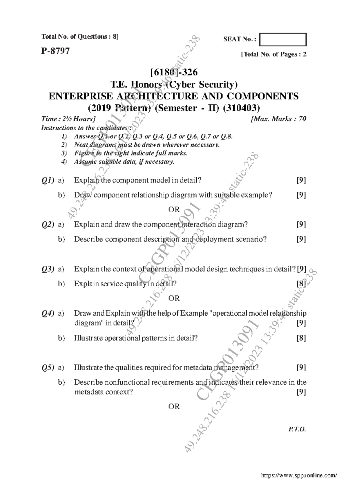 BE Honors 6 Sem Enterprise Architecture & Components Exam Dec 2023 - Document Preview