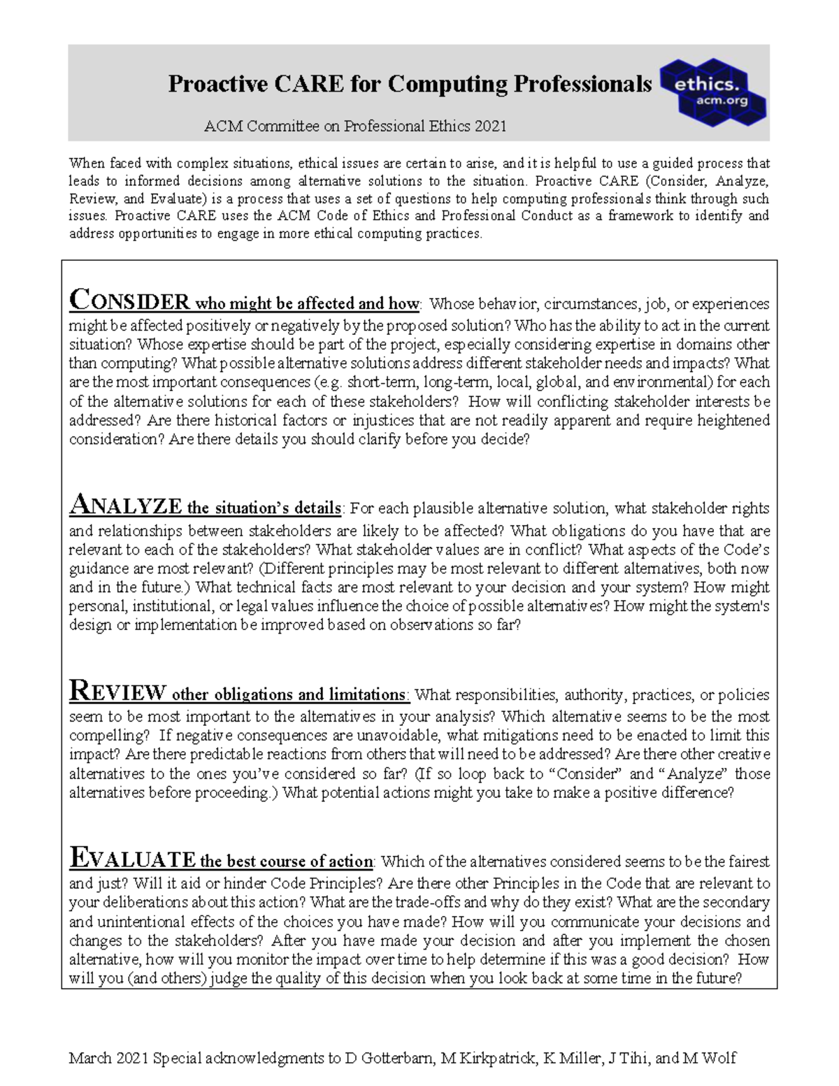 Proactive CARE: Ethical Decision-Making for Computing Professionals ...