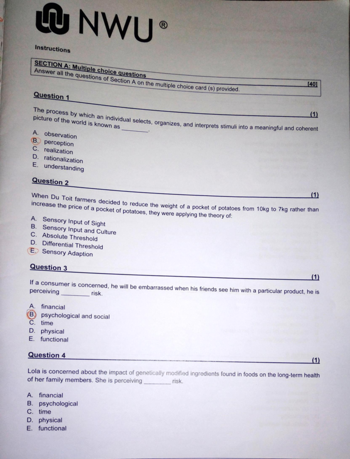 BMAR 316 Past Paper - Consumer Behaviour Exam Questions & Answers - Studocu